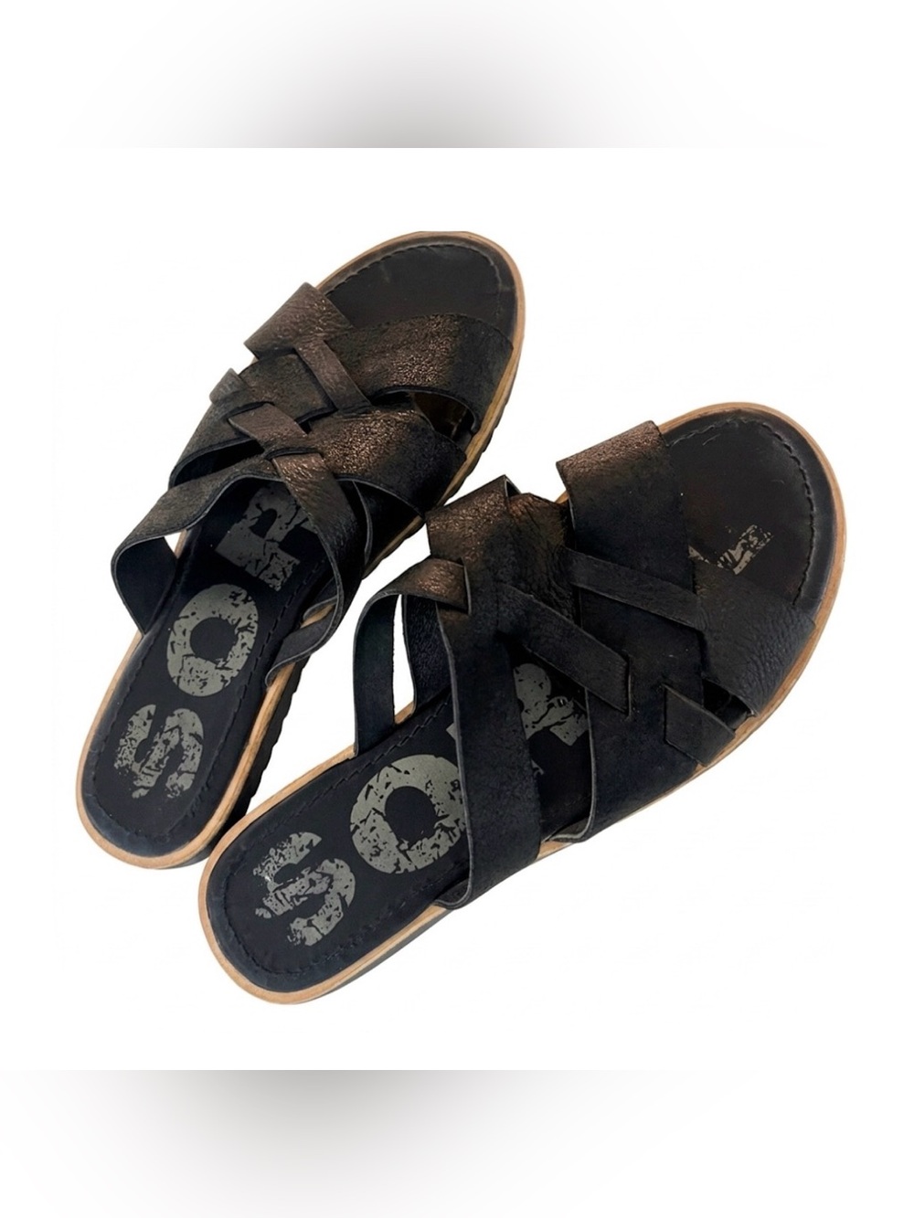 Sorel Roaming Criss Cross Black Leather Slide Sandals Size 6